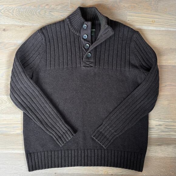 Eddie Bauer 1/4 Button Pullover Heavy Knit Sweater 100% Cotton Mens Size Large - Picture 1 of 7